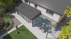Aerial view Veranda link to extension